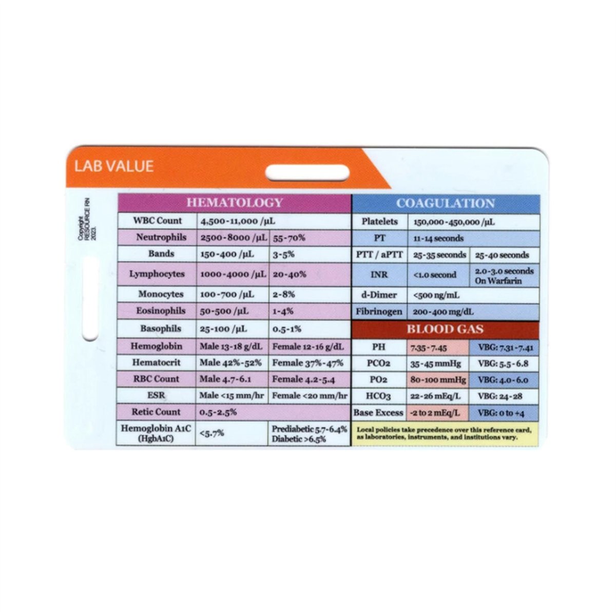 Medical Lab Values - AA77 NUOVO Porta Badge con Valori